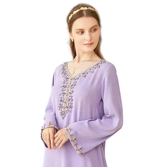 Casual Light Purple Heavy Industry Rhinestone Phnom Penh Robe Middle East Turkey Dress
