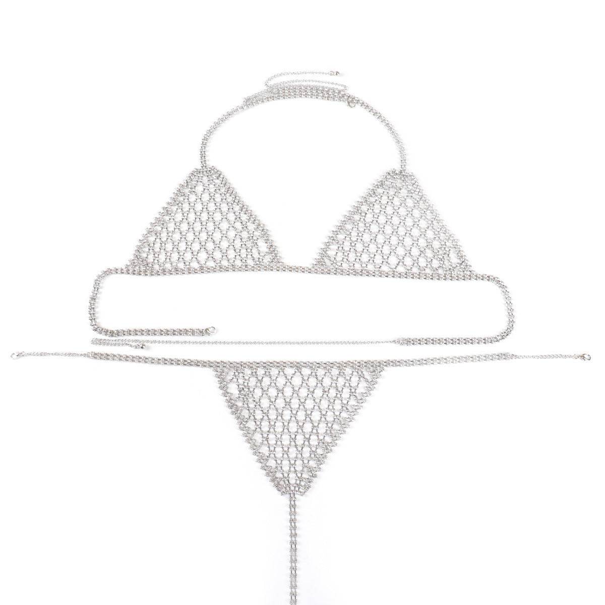 Lingerie Nightclub Body Chains – Diamond Rhinestone Bra and Panties Set
