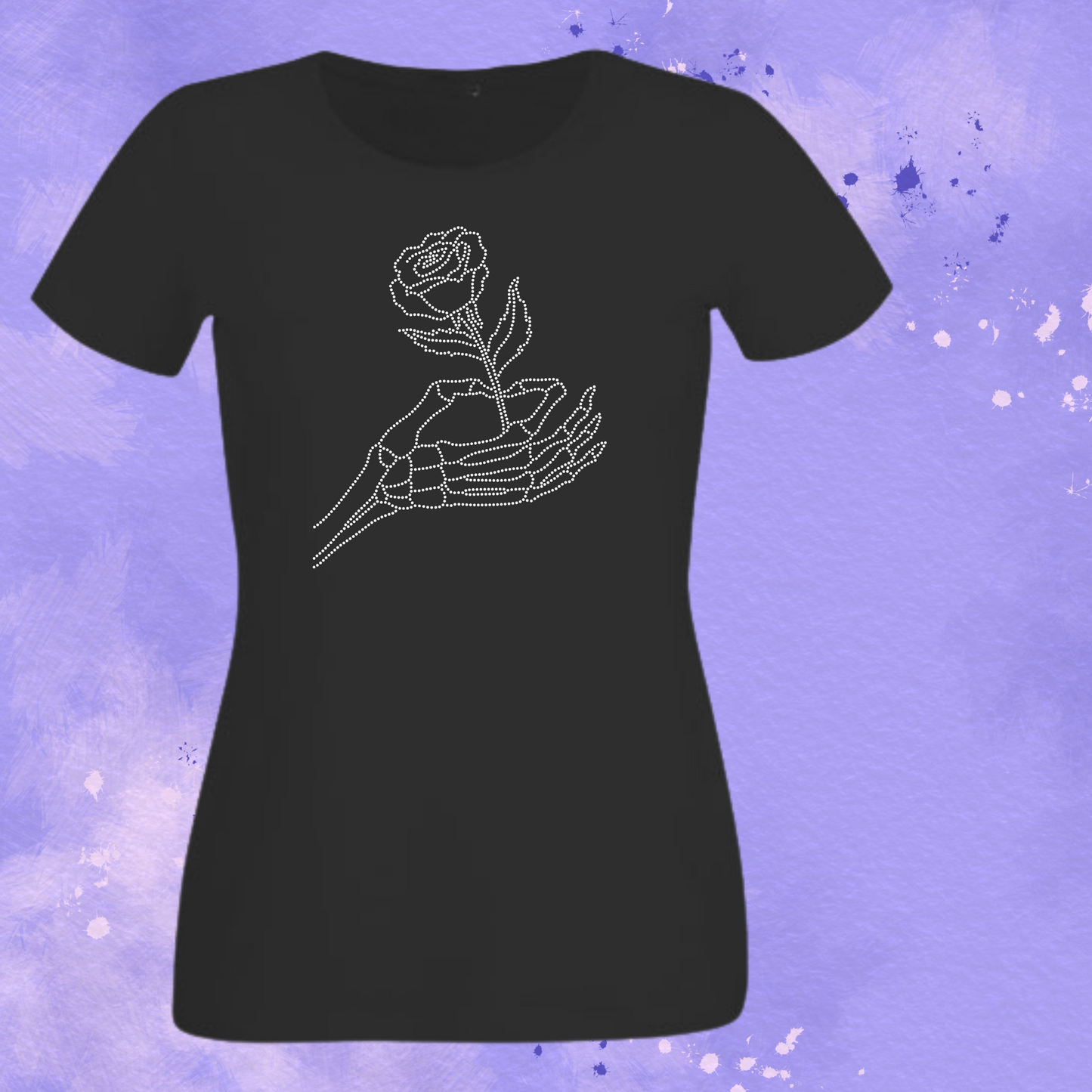Skeleton Hand with Rose Rhinestone Shirt – Gothic Sparkle Bling Tee | Blingdazzel T-SHIRT