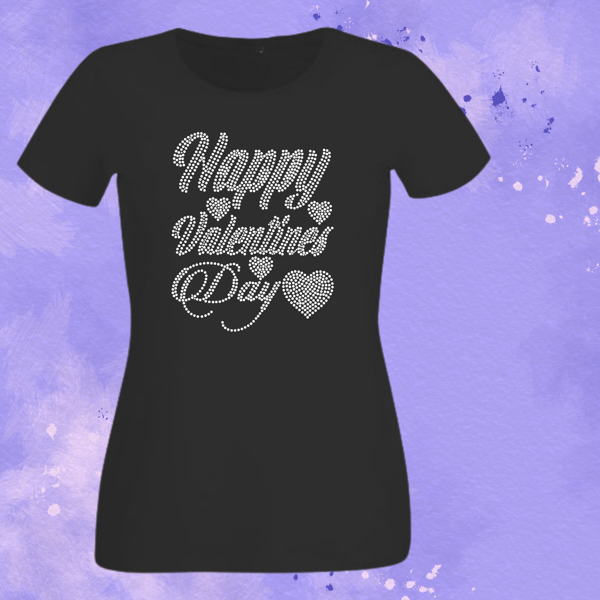 Black rhinestone heart T-shirt with “Happy Valentine’s Day” lettering