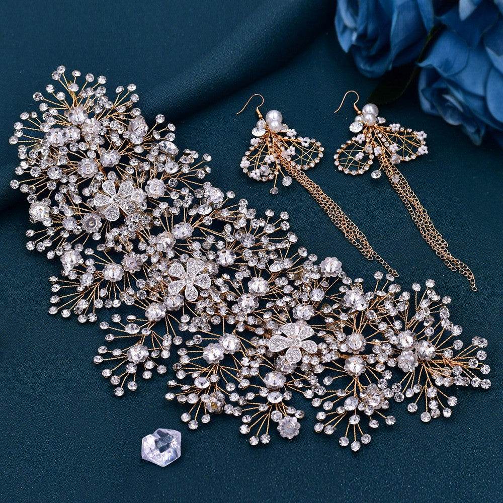Luxury and Elegant Bridal Flower Rhinestone Headband Fashion Accessories set