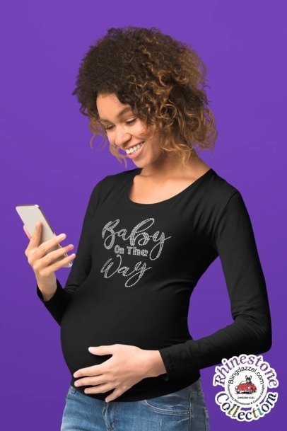 Baby on the Way Rhinestone Shirt β Pregnancy Announcement Sparkle Bling Tee | Blingdazzel LONG SLEEVE T-SHIRT