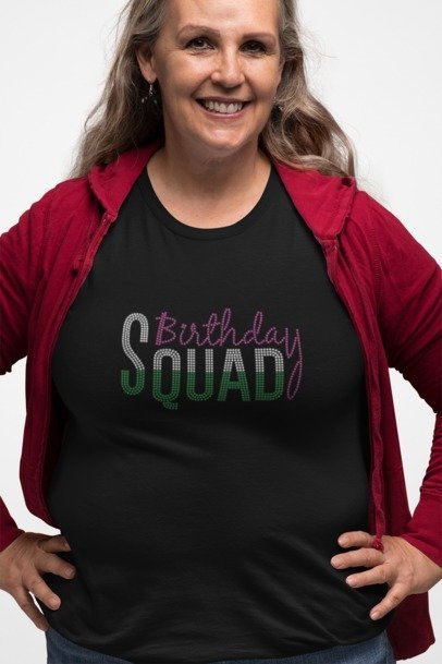 Birthday Squad Sparkle Tee – Rhinestone Birthday Shirt for Women