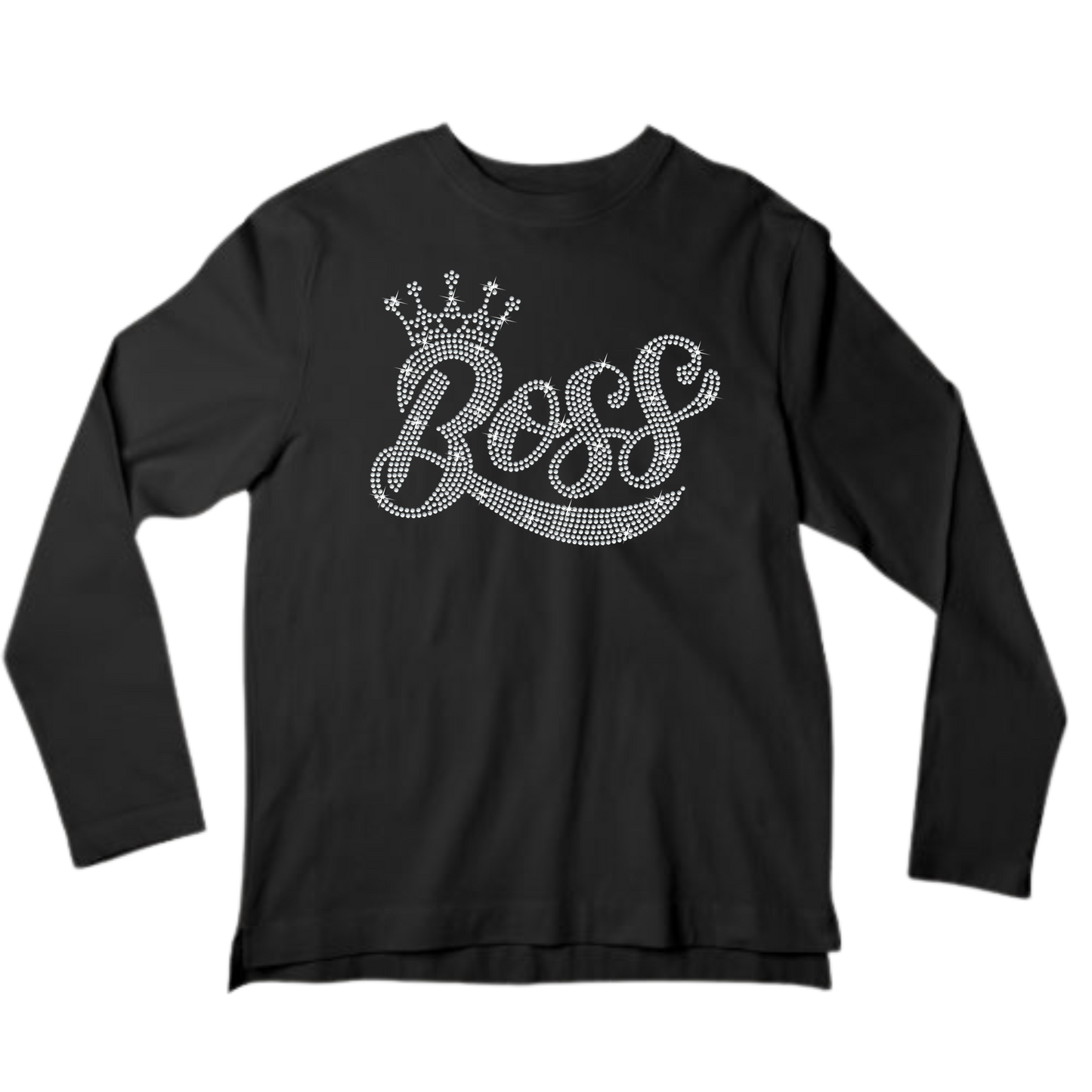Boss with a Crown Rhinestone Shirt – Girl Boss Sparkle Bling Tee | Blingdazzel LONG SLEEVE T-SHIRT