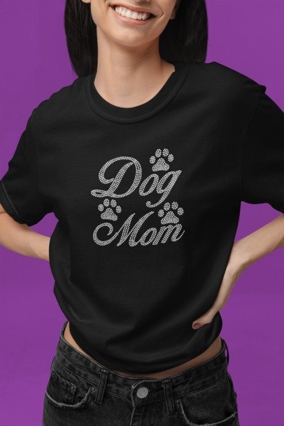 Dog Mom Paw Print Rhinestone Shirt – Sparkle Pet Lover Bling Tee | Bling Dazzel T-SHIRT