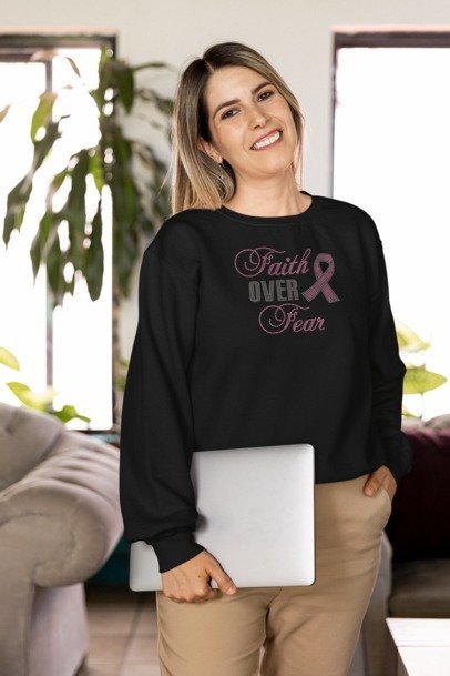 Faith Over Fear (Breast Cancer) Rhinestone Apparel