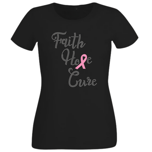 Faith Hope Cure Breast Cancer Rhinestone Apparel