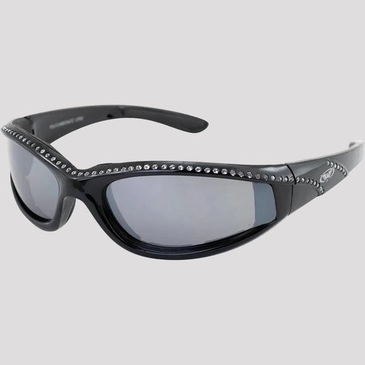 Global Vision Marilyn Women's Rhinestone Motorcycle Sunglasses – Foam Padded Bling Riding Glasses Black
