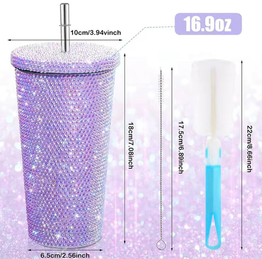 Rhinestone Cup with Straw