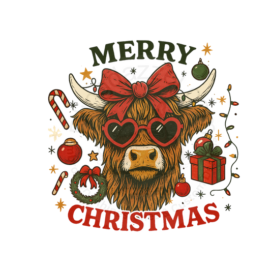 Merry Christmas Cow Head T-Shirt, Funny Christmas Graphic Tee with Glasses