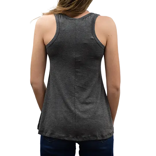 Grey mineral wash sleeveless tank top with round neckline