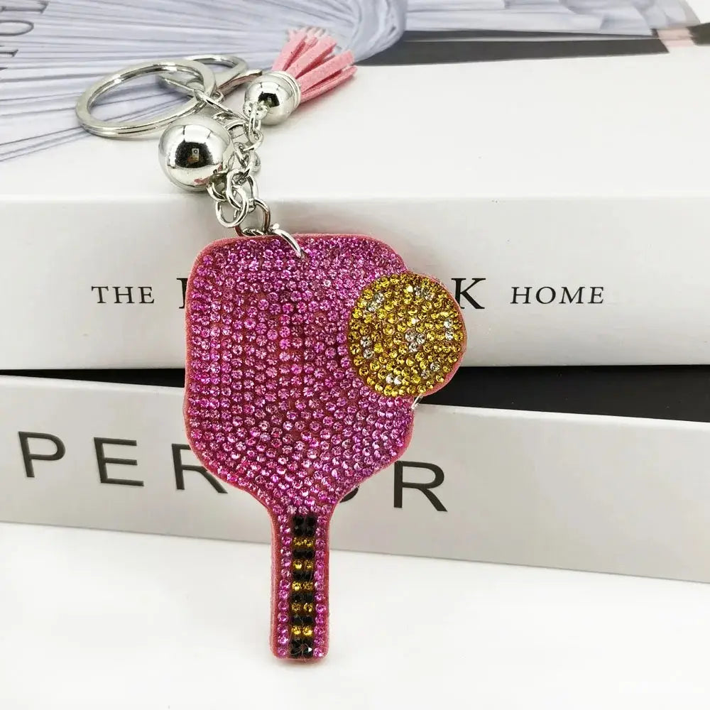 Pickleball Ball and Paddle Rhinestone Glitter Keychain