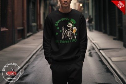 Dead Inside But It's St. Patrick's Day Skeleton Shirt – Funny Irish Beer Tee | Blingdazzel CREW NECK SWEATER