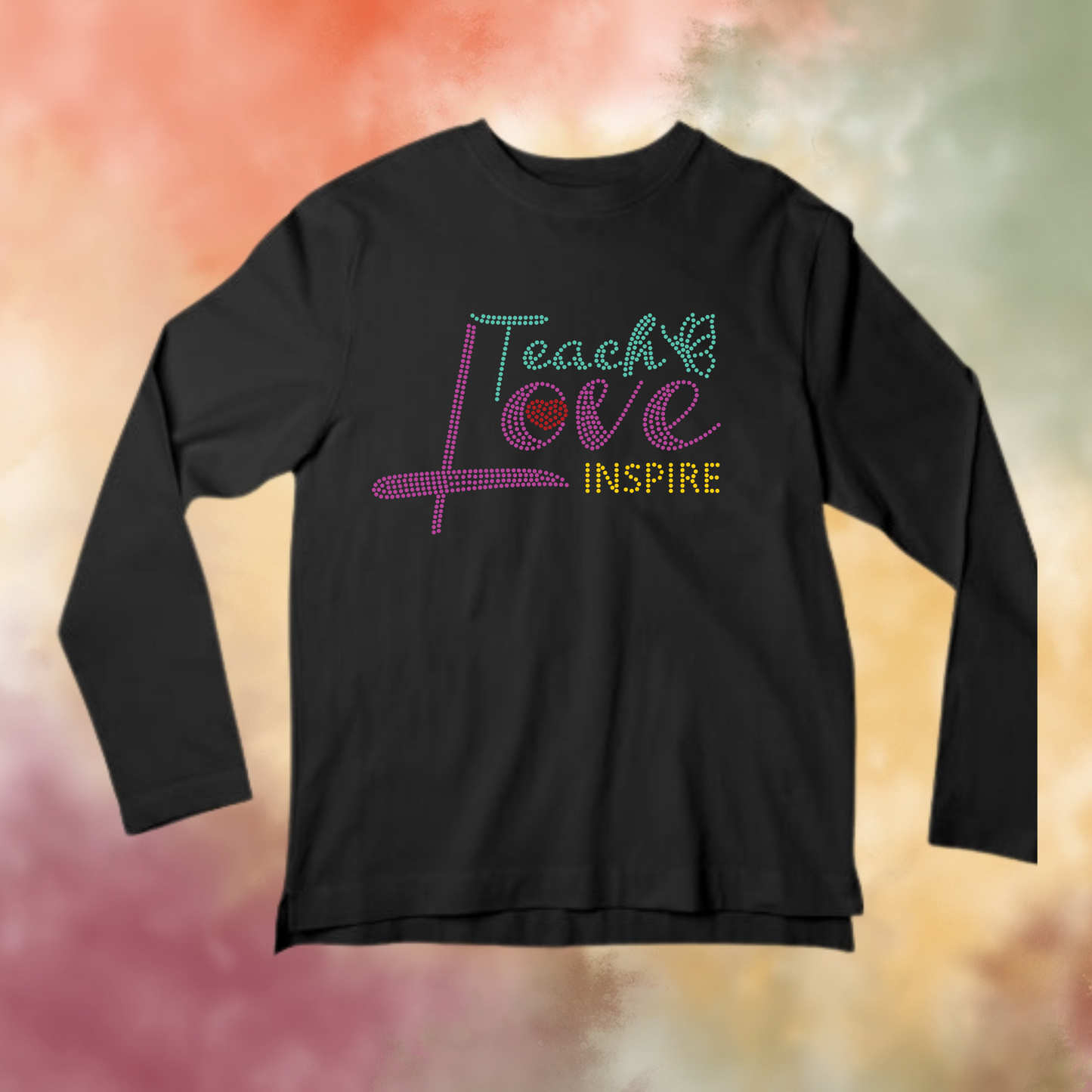 Teach Love Inspire Rhinestone Shirt – Teacher Appreciation Sparkle Bling Tee | Blingdazzel LONG SLEEVE T-SHIRT