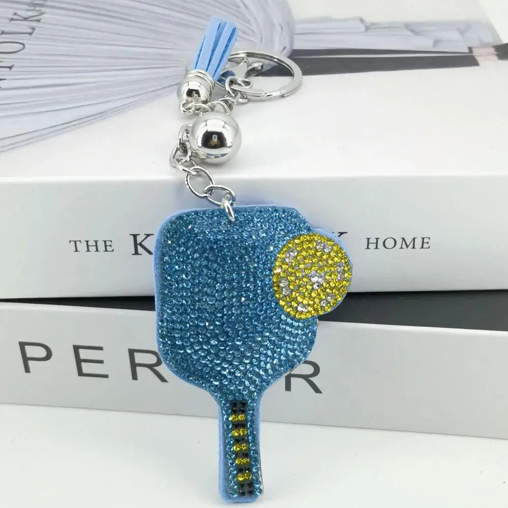 Pickleball Ball and Paddle Rhinestone Glitter Keychain
