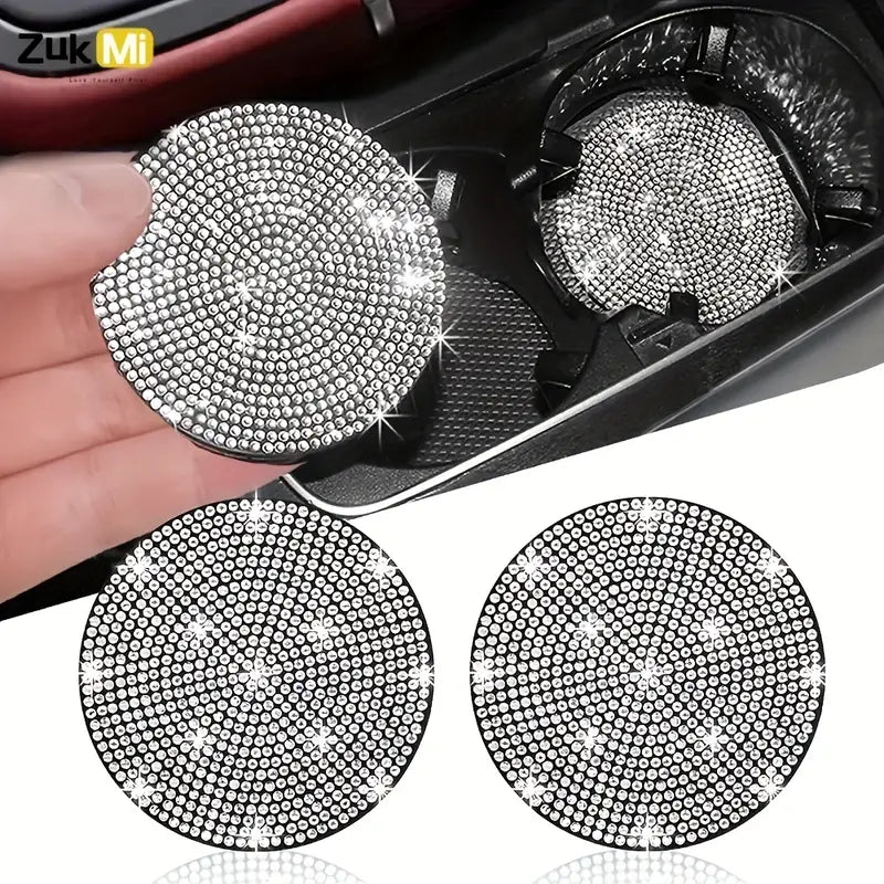 2pcs Bling Rhinestone Car Coasters