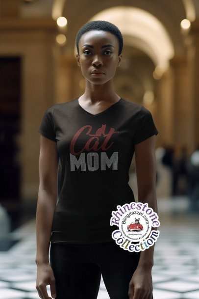 Cat Mom Rhinestone Apparel
