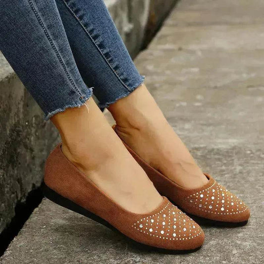 Classy Fashion Flats Shoes With Rhinestones Casual Round Toe Loafers Cozy Shoes For Women
