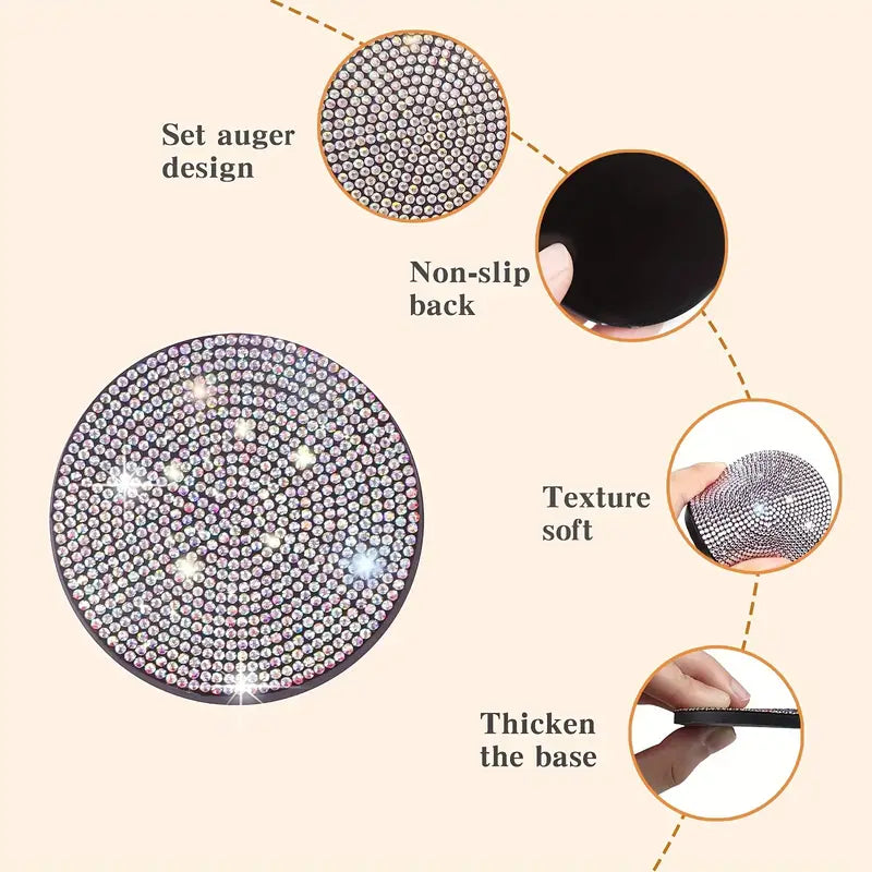 2pcs Bling Rhinestone Car Coasters