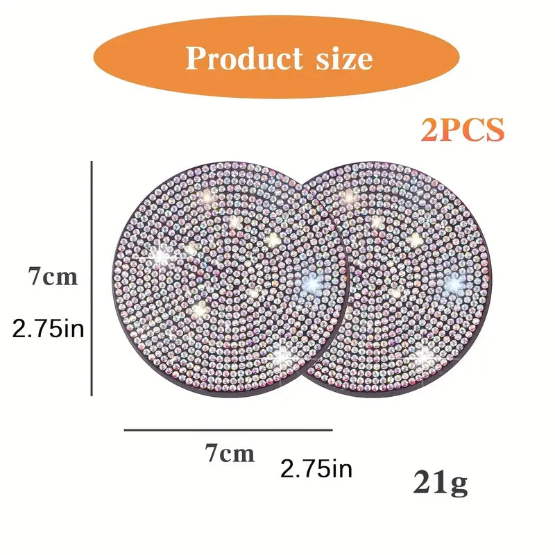 2pcs Bling Rhinestone Car Coasters