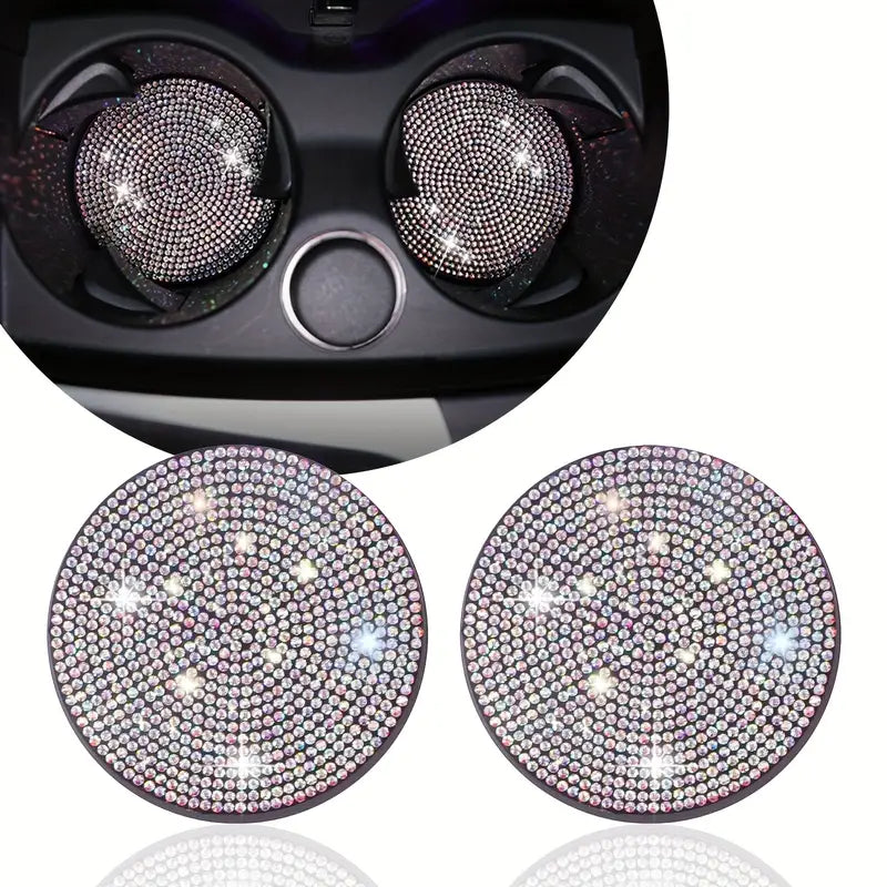 2pcs Bling Rhinestone Car Coasters