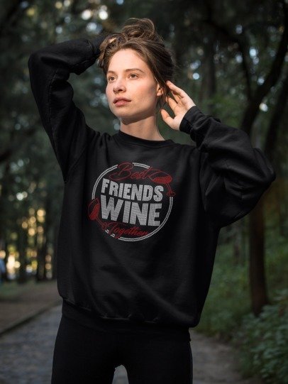 Rhinestone Best Friends Wine Together Apparel