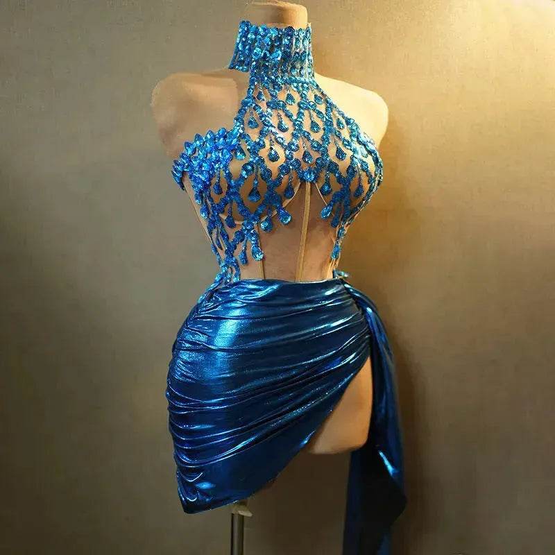 Strapless Tassle Corset dress Women's Tube Top Rhinestone Chain Skirt Outfit for Evening party Cocktail event