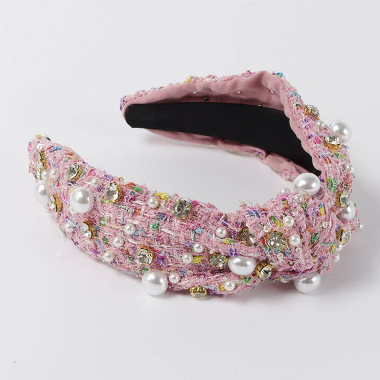 Vintage Fabric Rhinestone Pearl Headband