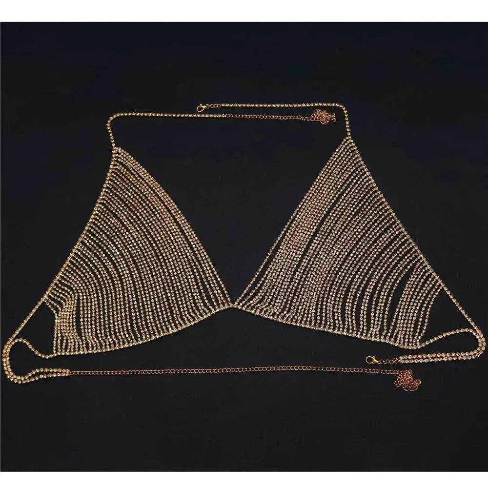 Fashion Shiny Rhinestone Body Chain Women Bikini Bra for Exotic Dance