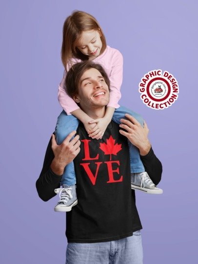 Black short-sleeve tee with red LOVE letters and maple leaf design