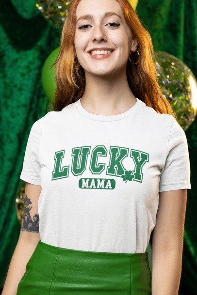 Lucky MAMA St. Patrick's Day Shirt – Cute Irish Mom Graphic Tee | Blingdazzel T-SHIRT White