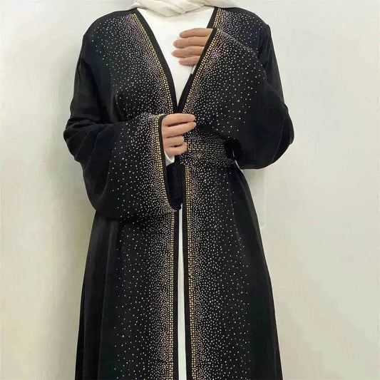 Rhinestone Lace-up Cardigan Abaya Dress for Arab Dubai Turkey Middle East Women