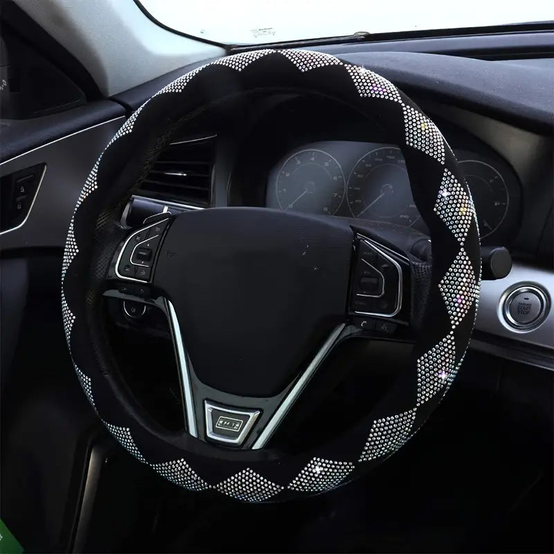 Car Steering Wheel Cover, All-season Universal Anti-skid Car Steering Wheel Handle Sleeve Set With Rhinestone Crystal Full Diamond Supplies Interior