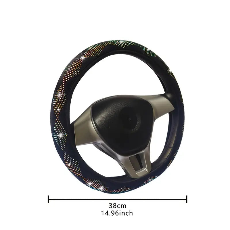 Car Steering Wheel Cover, All-season Universal Anti-skid Car Steering Wheel Handle Sleeve Set With Rhinestone Crystal Full Diamond Supplies Interior