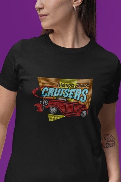 Black short-sleeve crewneck shirt with jeweled Cruisers logo front