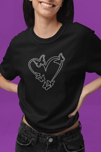Butterfly heart rhinestone black t-shirt – Rhinestone T-Shirts for Summer by Blingdazzel