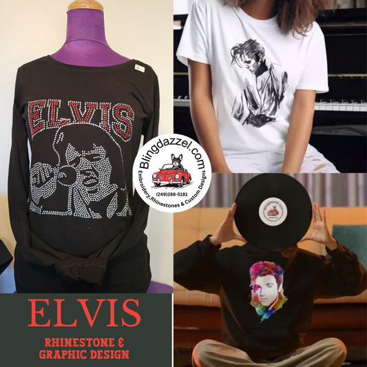 Elvis rhinestone and watercolour graphic design shirts Canada – Rock Legend Apparel by Blingdazzel