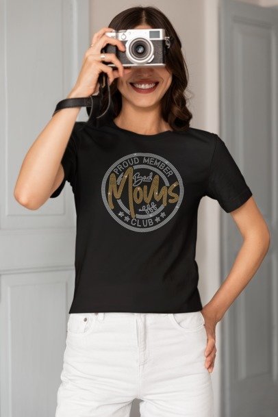 Bad Moms Club rhinestone black t-shirt with crystal lettering – Rhinestone Shirts for Girls Night Out by Blingdazzel