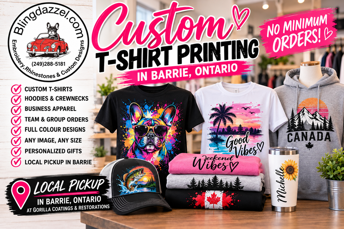 Printed T-shirts, hoodies, a cap and personalized tumbler – Custom T-Shirt Printing in Barrie by Blingdazzel