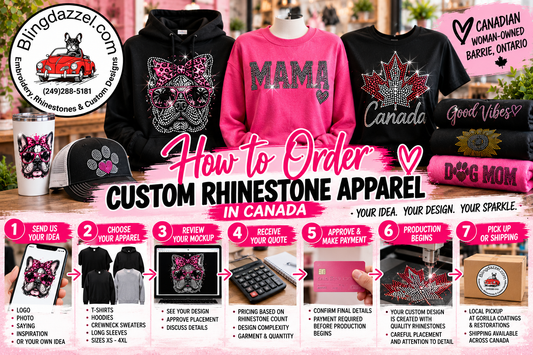 Rhinestone hoodie, pink MAMA sweater and Canada shirt with ordering steps – Custom Rhinestone Apparel by Blingdazzel