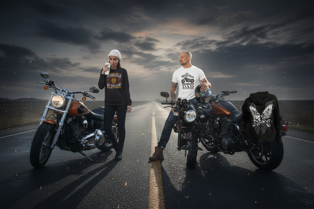 Motorcycle biker graphic design shirts Canada collage – Biker Apparel by Blingdazzel