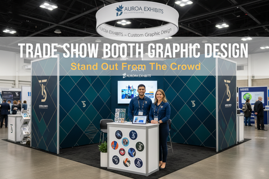 Professional trade show booth with branded shirts and custom stickers – Trade Show Graphic Design by Blingdazzel