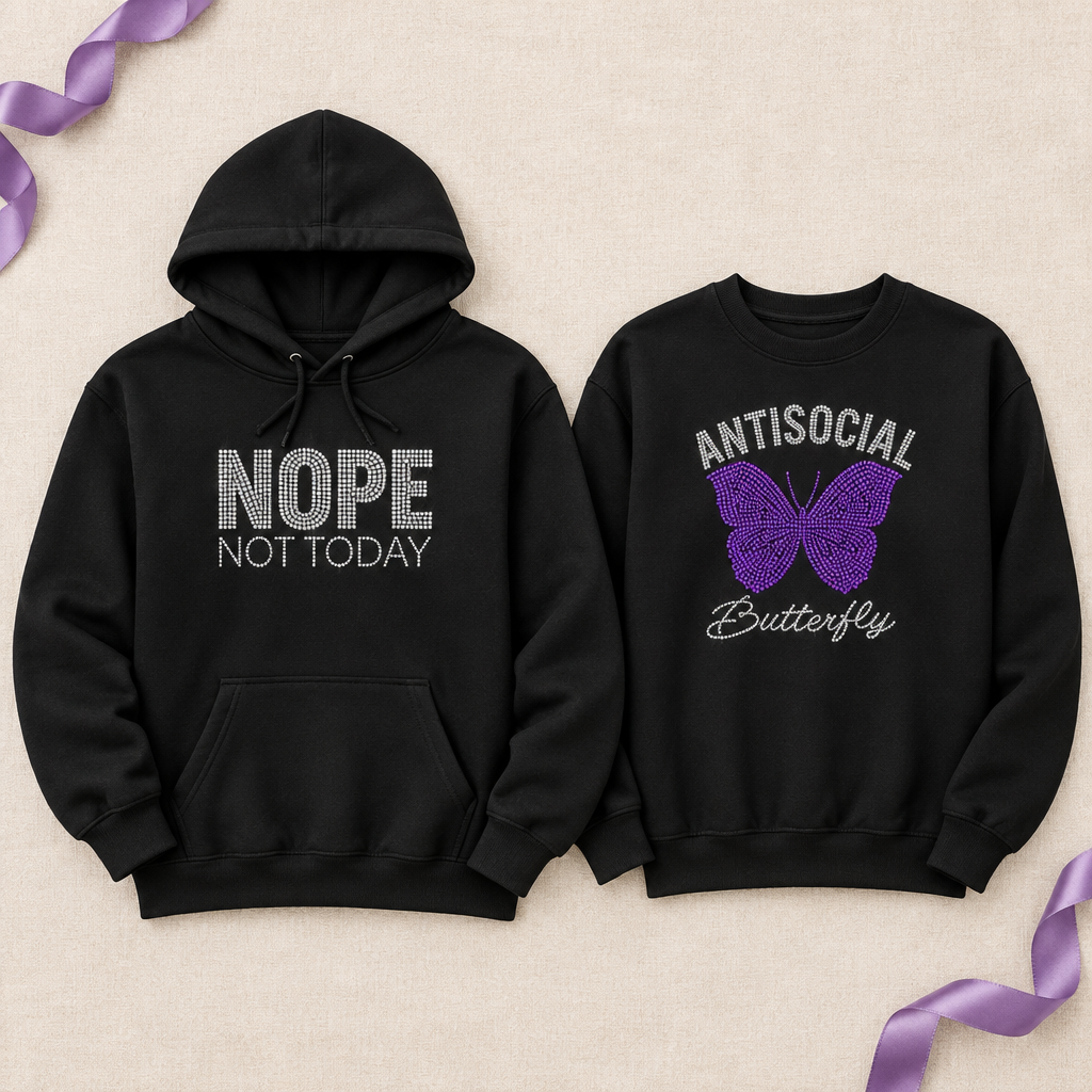 Black Nope Not Today hoodie and Antisocial Butterfly sweatshirt – Sassy rhinestone apparel by Blingdazzel