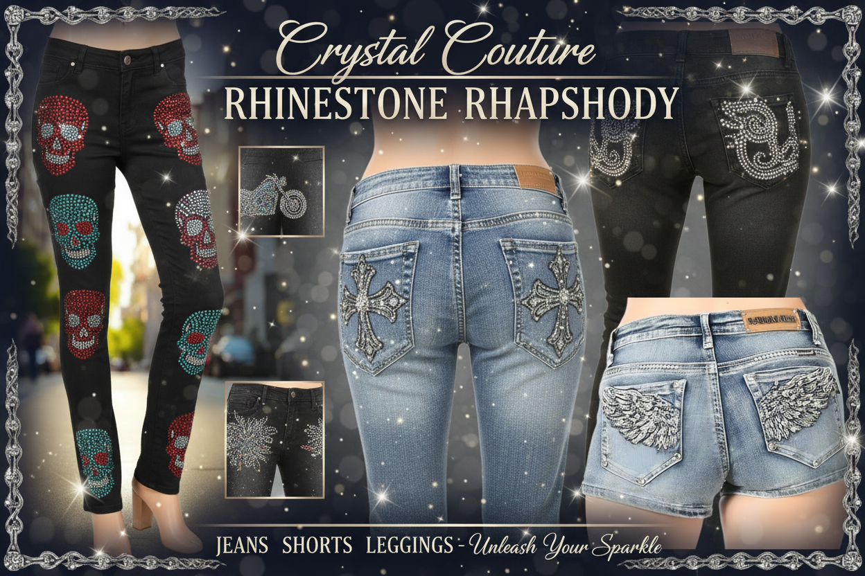 Rhinestone Jeans, Shorts & Leggings – Sparkle Denim & Glitter Legwear for Women