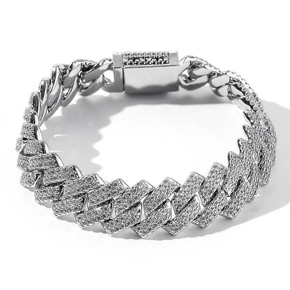 Silver cubic zircon cuban link chain necklace with clasp and closely spaced stones