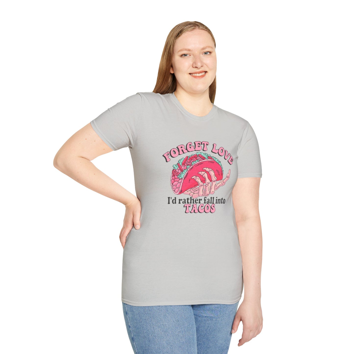 Forget Love, I’d Rather Fall into Tacos" Pink Comfort Colors 1717 T-Shirt