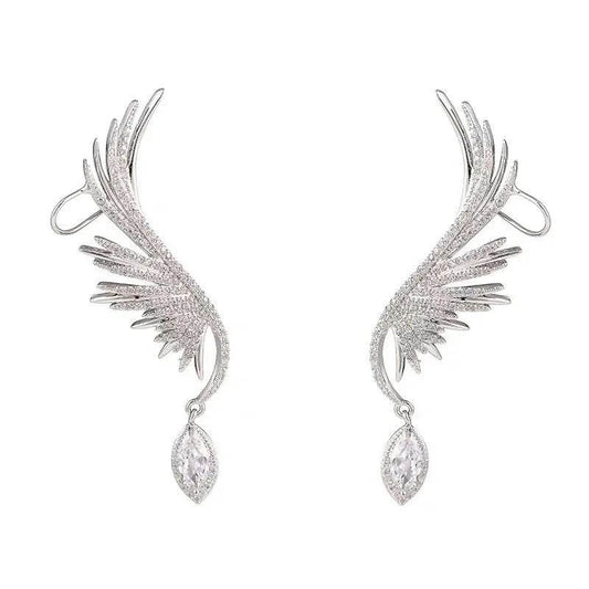 925 Silver Needle Angel Wings Personalized Ear Bone Clip Diamond Zircon Ear Row Sliver