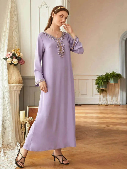 Casual Light Purple Heavy Industry Rhinestone Phnom Penh Robe Middle East Turkey Dress