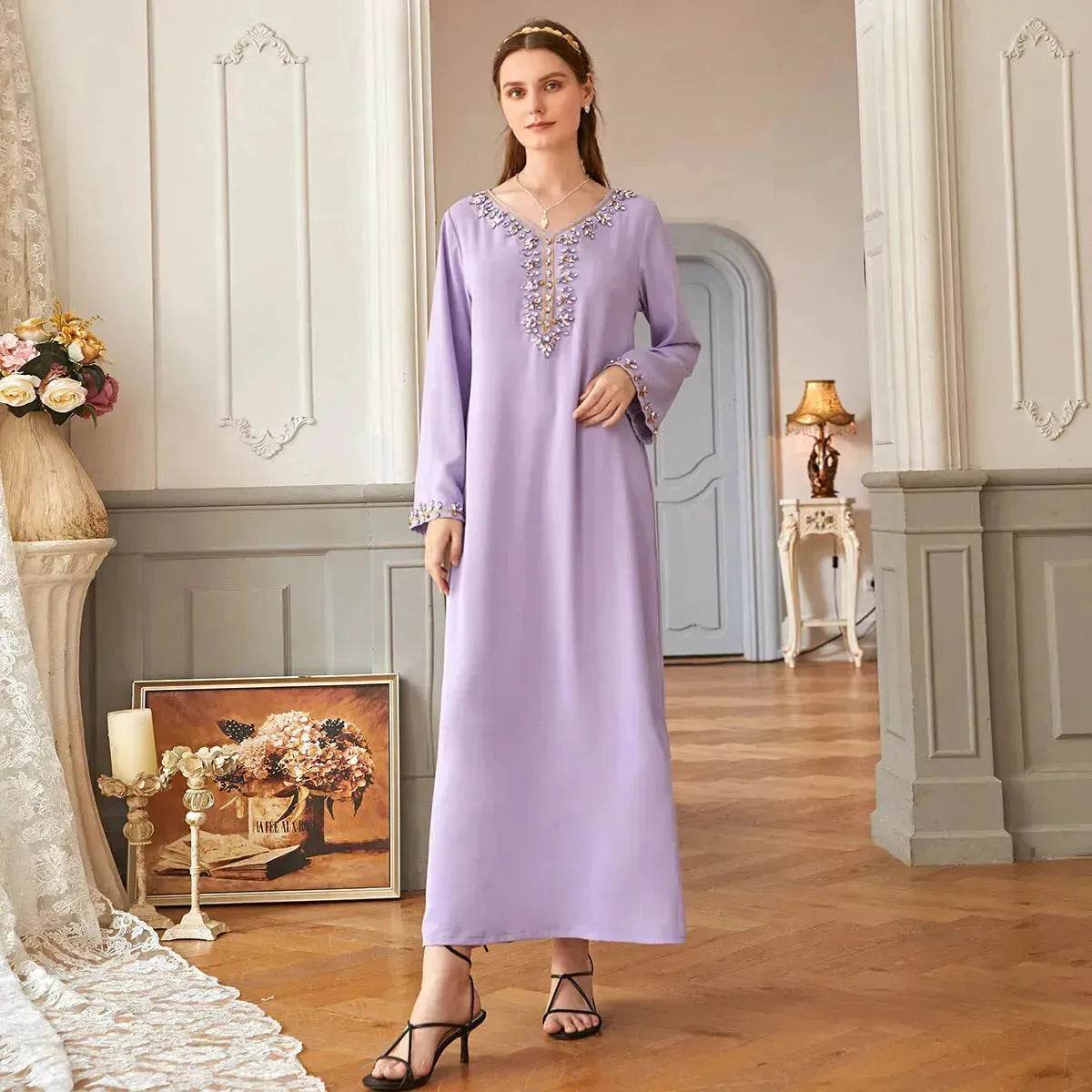 Casual Light Purple Heavy Industry Rhinestone Phnom Penh Robe Middle East Turkey Dress