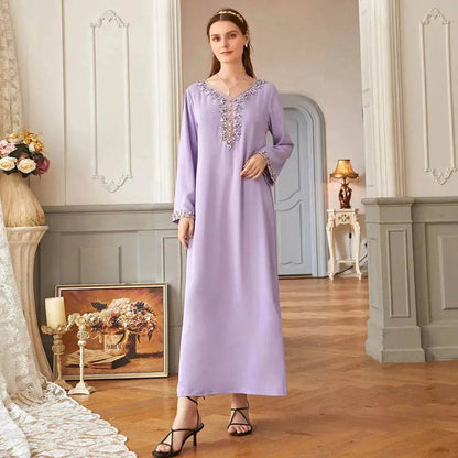 Casual Light Purple Heavy Industry Rhinestone Phnom Penh Robe Middle East Turkey Dress